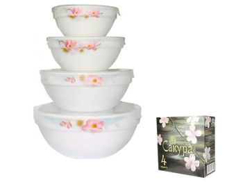 Набір салатників з кришкою Сакура (004) 10,6см, 12,7 см, 15,2см, 17,8см (ціна за набір 4 предмети)