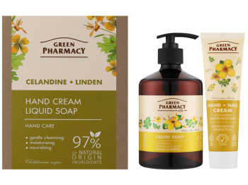 Набор для ухода Green Pharmacy Чистотел и липа, жидкое мыло 460мл + крем для рук 100мл