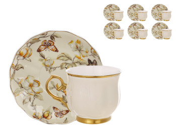 Чайный фарфоровый набор Cream Magnolia, 6 чашек 200 мл, 6 блюдцев (цена за набор 12 предметов)