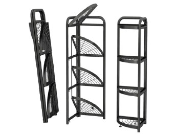 Полка-стеллаж угловая складная, металлическая, чёрная, 51×35×120см