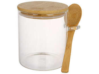 Банка скляна кругла з бамбуковою кришкою та ложкою, 450мл