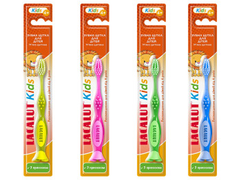 Щітка зубна дитяча Lacalut Kids 4+, м'яка щетина, зона для пасти, присоска-підставка (ціна за 1шт)