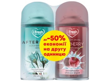 Набор сменных баллонов для освежения воздуха iFresh after rain 250мл+Premium aroma ice сһеггу 250мл