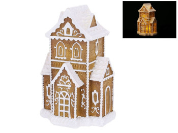Фигура декоративная Пряничный домик с подсветкой LED, полистоун, 10×8×16см, цвет имбирно-коричневый