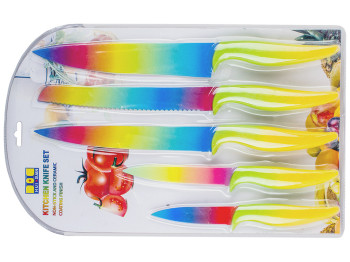 Набор ножей кухонных Радуга, лезвие 18см, 18см, 18,5см, 11,5см, 8,5см (цена за набор 5 предметов)