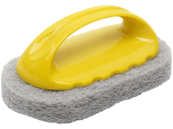 Губка-щетка хозяйственная с ручкой, пластик и нейлон, 14×8×7см, цвет желтый