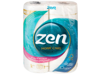Полотенца бумажные Zen Home Care, 3-слойные, 50 отрывов, 2 рулона, 11м, 24,5×22см