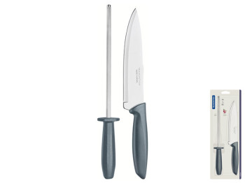 Набір Tramontina Plenus, сірий, ніж 17,8см, мусат (ціна за набір 2шт) 7891112229273