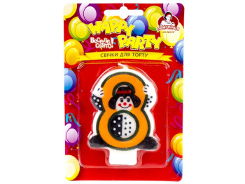 Свечка для торта "Клоуны" "8" Помічниця "Happy party" 8см 40910-8