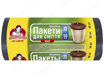 Пакети для сміття Помічниця міцні 35л 50шт HDPE 50х60см чорні