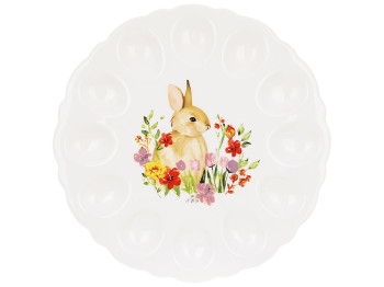 Керамическое блюдо для 12-ти яиц Зайка в цветах, D31см