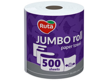 Полотенца бумажные Ruta JUMBO, 1 рулон, 2х-слойные, белые, 500 отрывов
