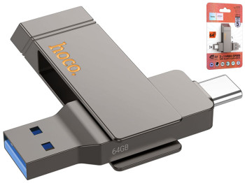 USB флеш-накопичувач Hoco UD15 Clever USB3.2 64GB Type-C, Колір Сiрий