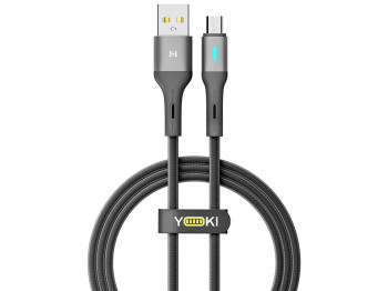 Кабель Yoki Led, USB-A — Micro-USB, 3A, LED индикатор, 1,2м, Чорний