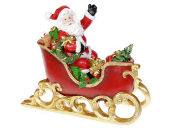 Декоративная фигура Санта в санях, 25см, цвет - красный с золотом