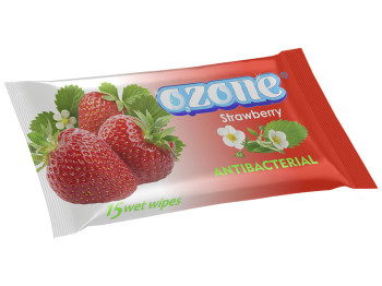 Вологі серветки "OZONE" "З ароматом полуниці" антібактеріальні 15 шт