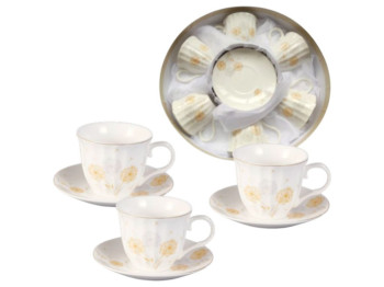 Сервиз чайный S&T Парасольки Аделина 12 предметов, чашки 250 мл, блюдца 14 см, цвет белый с рисунком