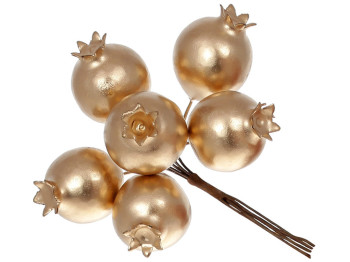 Букетик шиповника декоративный 6шт в пучке, 14см, цвет - золото