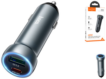 Авто Зарядное Устройство Hoco Z54A 1USB/1USB-C PD48W/QC3.0 Цвет Серый