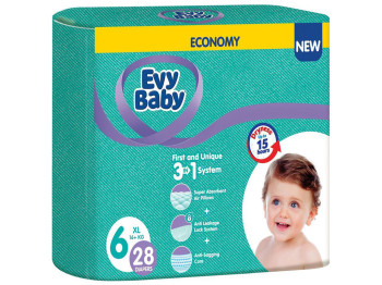 Підгузники дитячі Evy Baby Elastic Twin XL New, розмір 6 (16+кг) 28шт