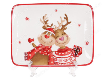Тарелка керамическая квадратная Bonadi Новогодние Олени, 20 см