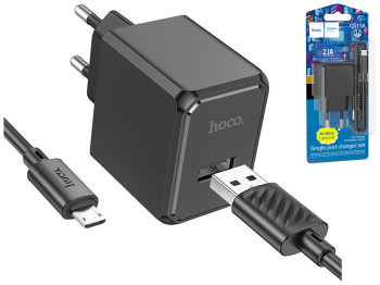 Мережевий Зарядний Пристрій Hoco CS11A 1USB 2.1A+USB to Micro, Колір Чорний