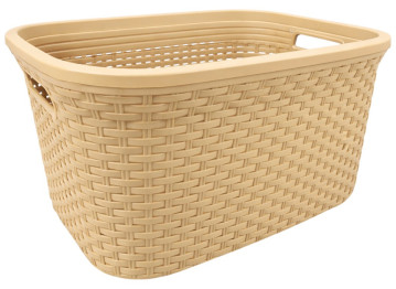 Корзина с рамой Rattan, без крышки, пластик, 40л, 52×36×25см, цвет бежевый