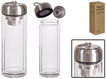 Термос стеклянный с двойной стенкой 6,7х6,7х20см 320мл