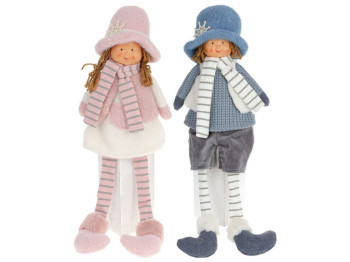 Мягкая игрушка Сидячая Кукла, 2 дизайна: Девочка и Мальчик, 21х13х55см, цвет - розовый и голубой (це