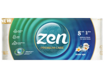 Папір туалетний Zen Premium Care Ocean SPA, 3 шари, 8 рулонів, 18,9 м, колір білий