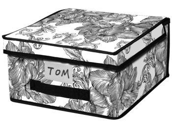 Корзина з кришкою Idea Home Anthracite Flowers, прямокутна, 30x28x15см, 6900070585473