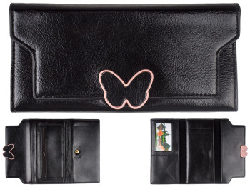 Кошелек женский кожзам.  черный 18х2,5х9см