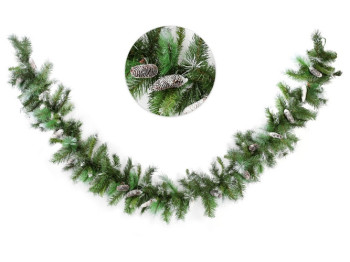 Гірлянда ялинова зі снігом, 180 гілок, 20 шишок, довжина 270см, D31см