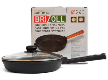 Сковорода чугунная Brizoll "Optima-Black" ст. крышка, съемная ручка D24см, 44,3х25х10,1см О2440-Р1-С