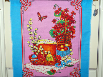Рушник кухонний 100% бавовна "Великдень" на блакитному-3, 50x64см