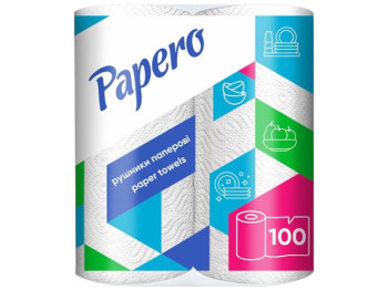 Полотенце бумажное Papero, двухслойное, 2 рулона, 100 листов, 225×125мм, цвет белый