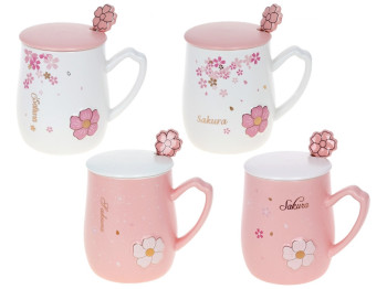 Чашка Sakura, з кришкою та ложкою, 380мл, 4 дизайни