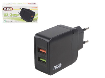 Сетевое зарядное устройство PULSO 28W, 2 USB, QC3,0 (Port 1-5V, 3A/9V, 2A/12V, 1,5A, Port 2-5V2A)
