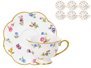 Чайный набор Petite Fleur с чашками и блюдцами, фарфор, 220 мл, 12 предметов (цена за набор)