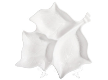 Менажница фарфоровая в форме листа, 30см, цвет - белый