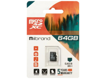 Карта Памяти Mibrand MicroSDXC 64gb UHS-1 10 Class Черный