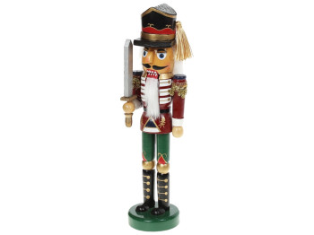 Новогодний декор Щелкунчик, цвет - красный с зелёным и чёрным, 25см
