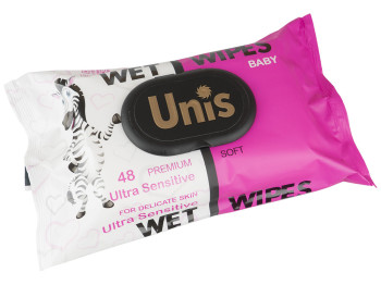 Влажные салфетки детские Unis Ultra Sensitive без запаха 48шт с клапаном