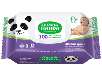 Салфетки влажные детские Сніжна панда Целебные травы, без спирта, с клапаном, 100шт