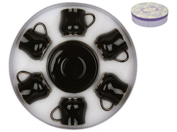 Чайный набор Жасмин, цвет - черный с золотой каймой, 220мл (цена за набор 12 предметов)