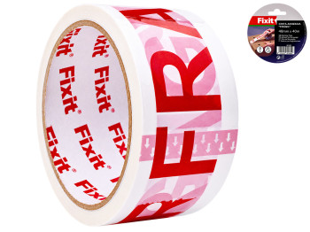 Скотч пакувальний Fragile, PVC, 48мм×40м, колір біло-червоний