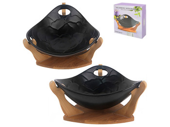 Фруктовница фарфоровая на бамбуковой подставке Black Triangle 10" 26х26х11см