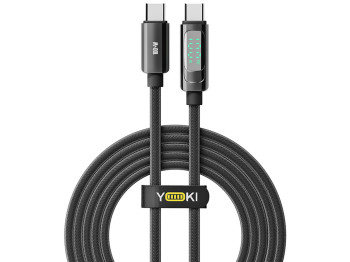 Кабель Yoki Display, Type-C - Type-C, 100W, 2 м, с дисплеем, Черный