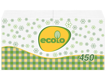 Салфетки Ecolo 21x24см, 450л, однослойные, белые