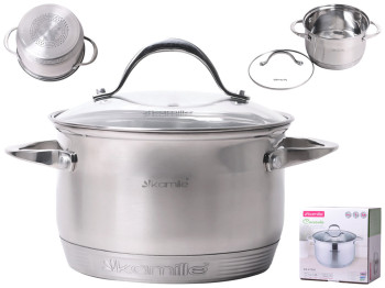 Кастрюля из нерж. стали с крышкой и стальными ручками Kamille, 7-слойное дно, 22x13,5см, 4,7л